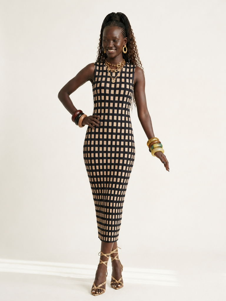 Radiant Pleated Plaid Midi Dress-2