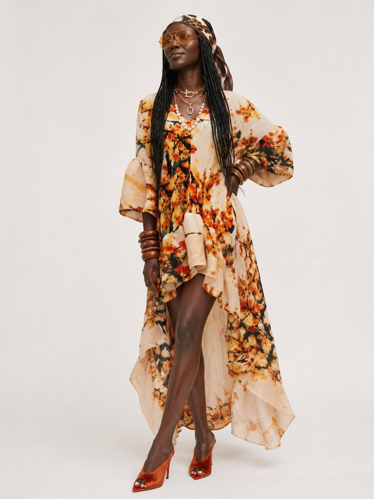 Wanderlust Pleated Print Kaftan-0