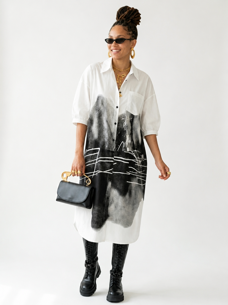 Limitless Printed Loose Shirt Dress-4