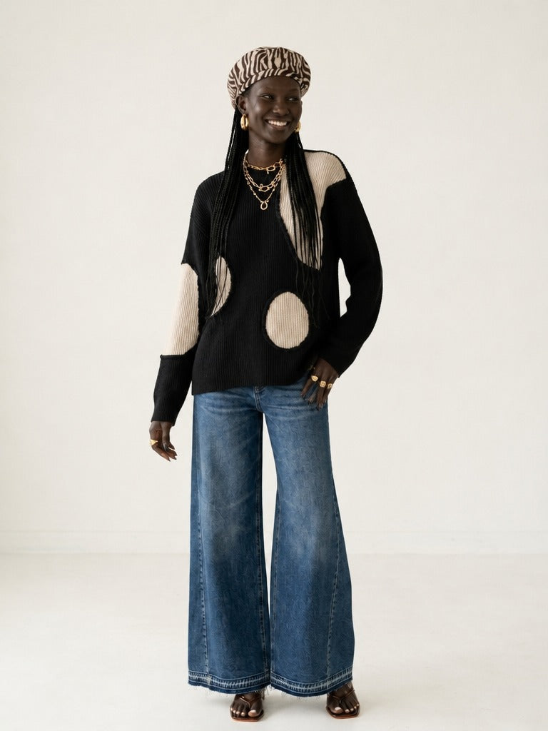 Unique Color Block Knit Sweater-2