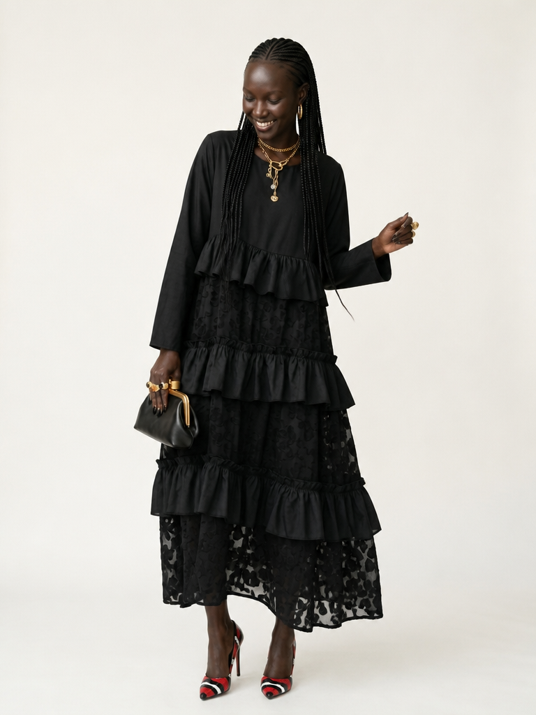Unique Tiered Ruffle Maxi Dress-0