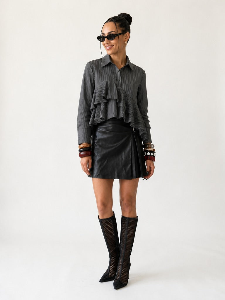 Daring Ruffled Striped Blouse-1