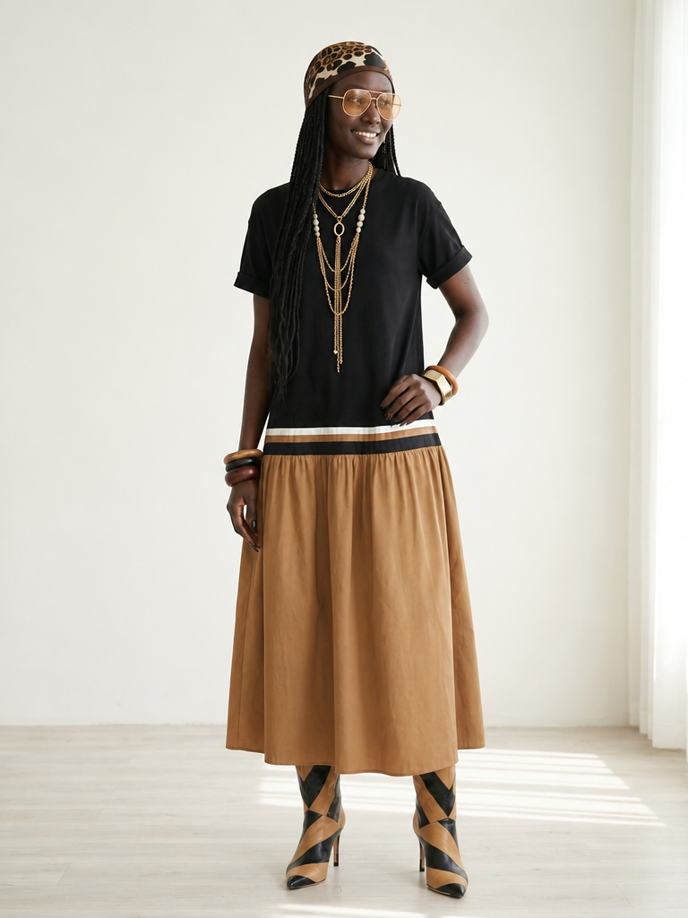 Grounded Patchwork Loose Maxi Dress-3