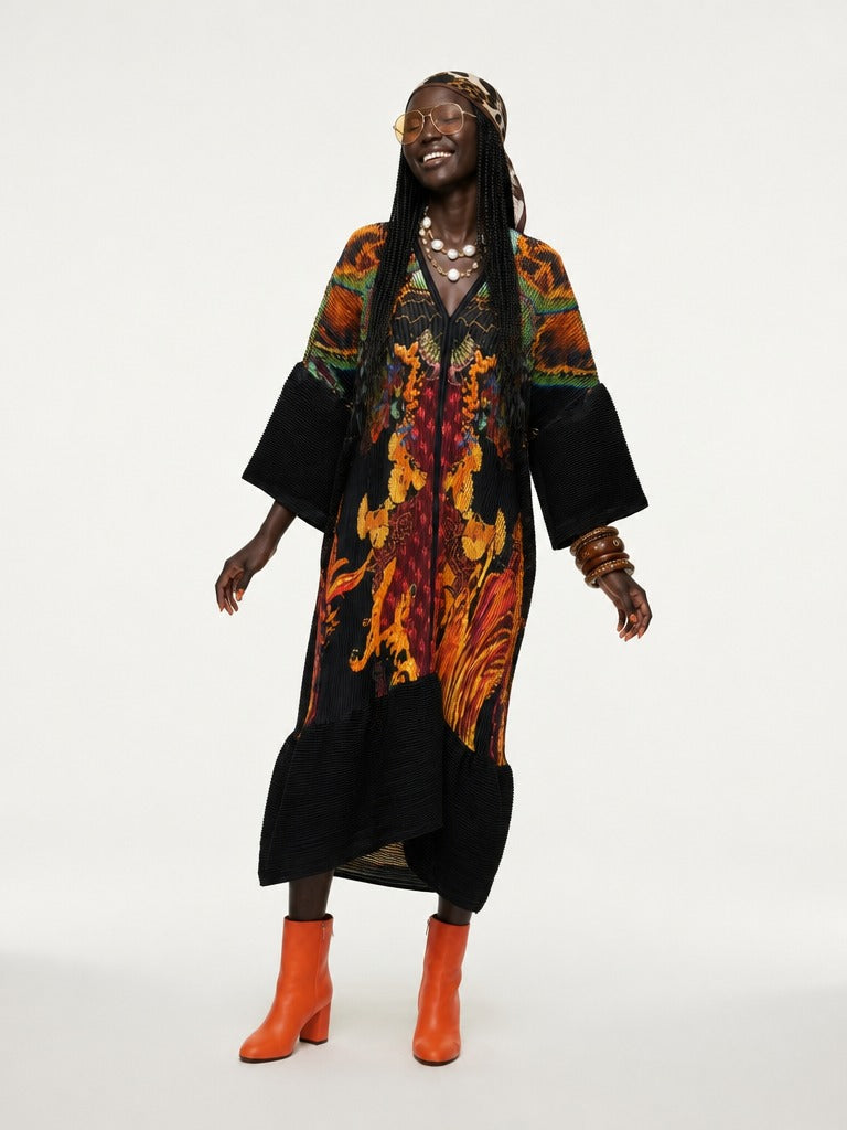 Vibrant Pleated Patterned Kaftan-0