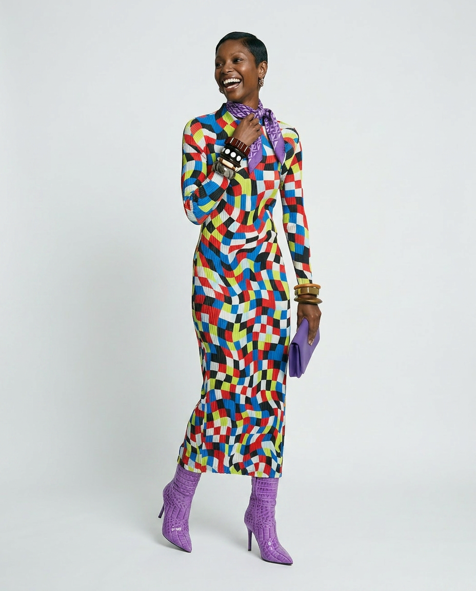Vibrant Plaid Pleated Maxi Dress-0