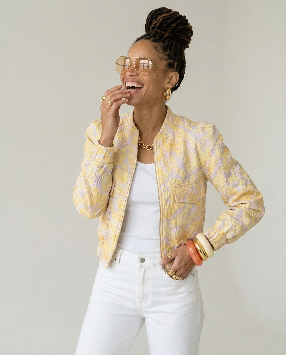 Vibrant Patterned Cropped Bomber Jacket-0