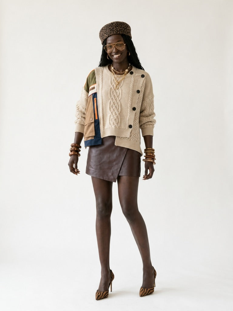 Unique Patchwork Knit Pullover-3