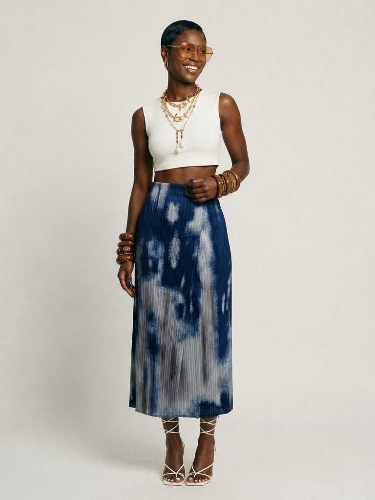 Wanderlust Printed Pleated Midi Skirt-1