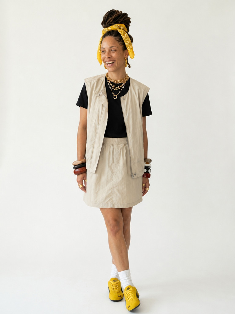 Grounded Polyester Loose Vest Skirt Set-2