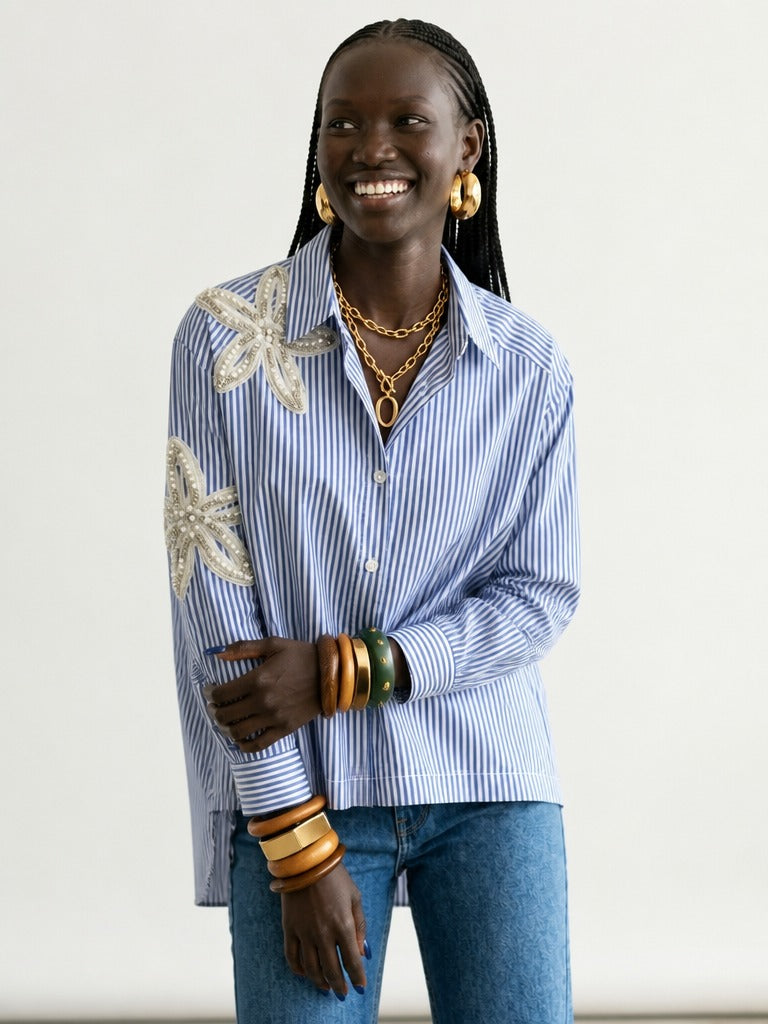 Divine Striped Beaded Floral Blouse-1