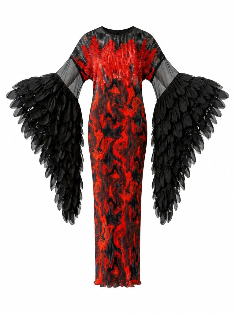 Fierce Pleated Feathered Kaftan-5