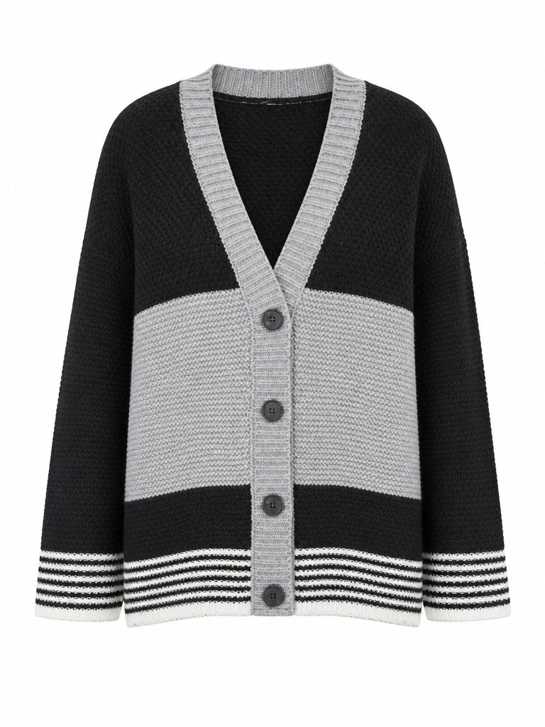 Grounded Knitted Striped Cardigan-4
