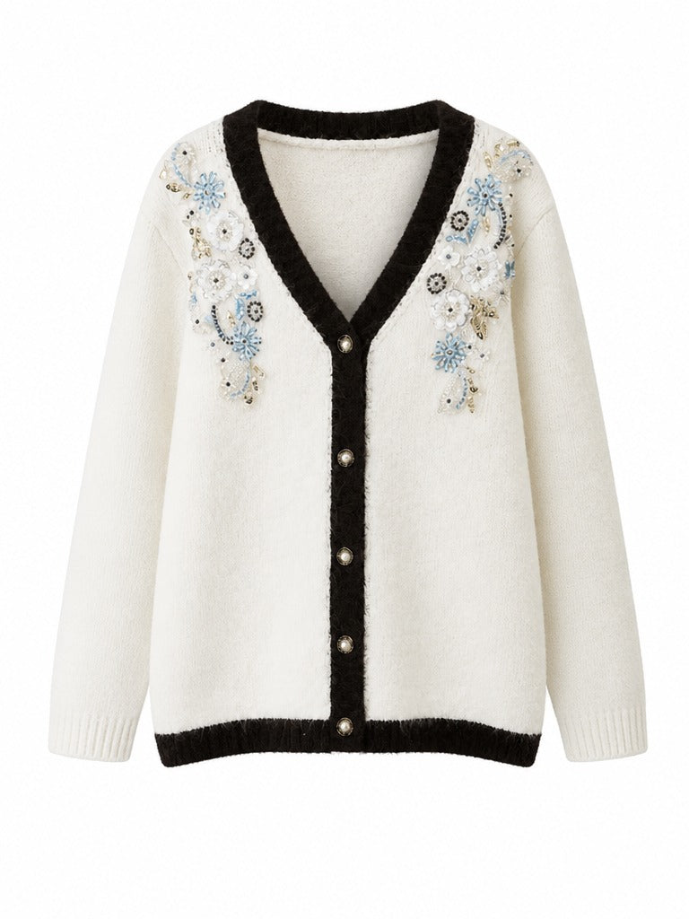 Radiant Beaded Floral Knit Cardigan-4