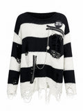 Audacious Ripped Striped Knit Pullover-3