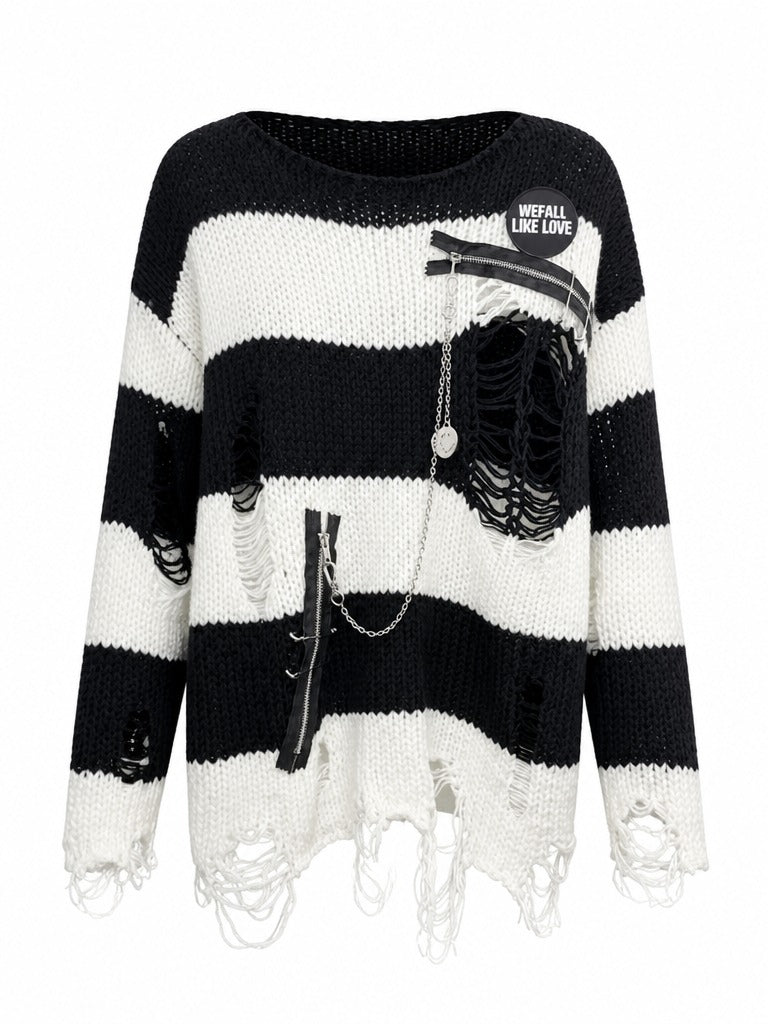 Audacious Ripped Striped Knit Pullover-3