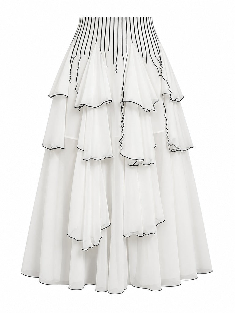 Graceful Ruffled Chiffon Midi Skirt-4