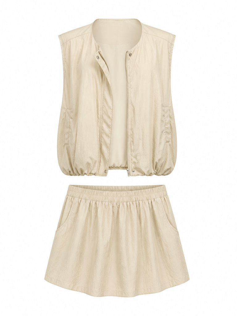 Grounded Polyester Loose Vest Skirt Set-4