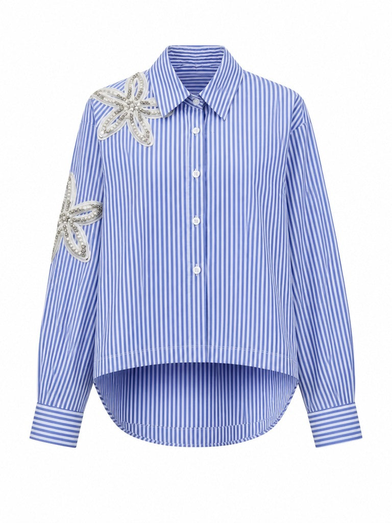 Divine Striped Beaded Floral Blouse-6