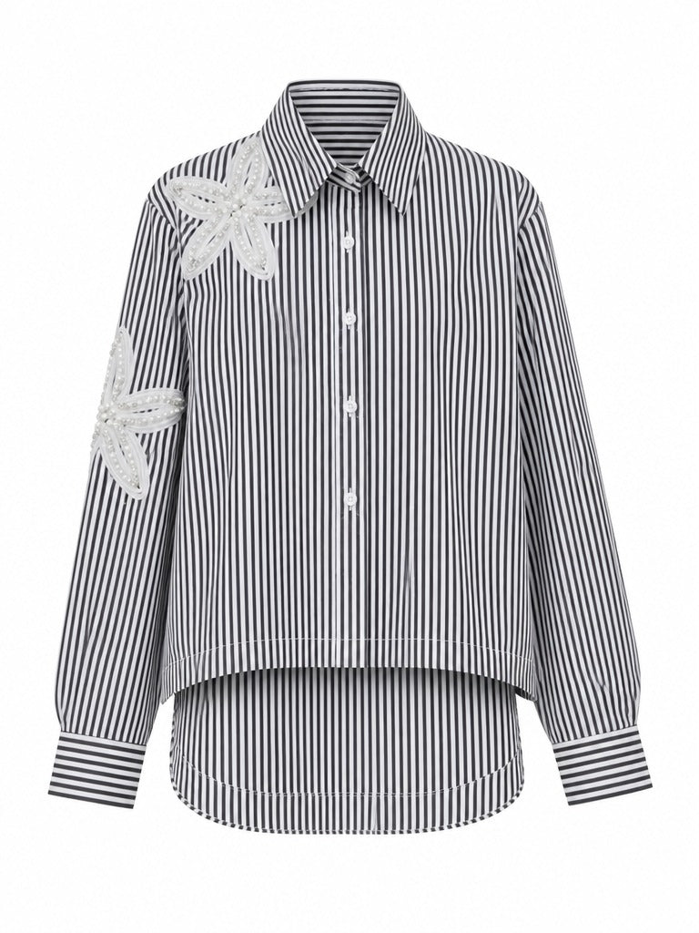 Divine Striped Beaded Floral Blouse-5