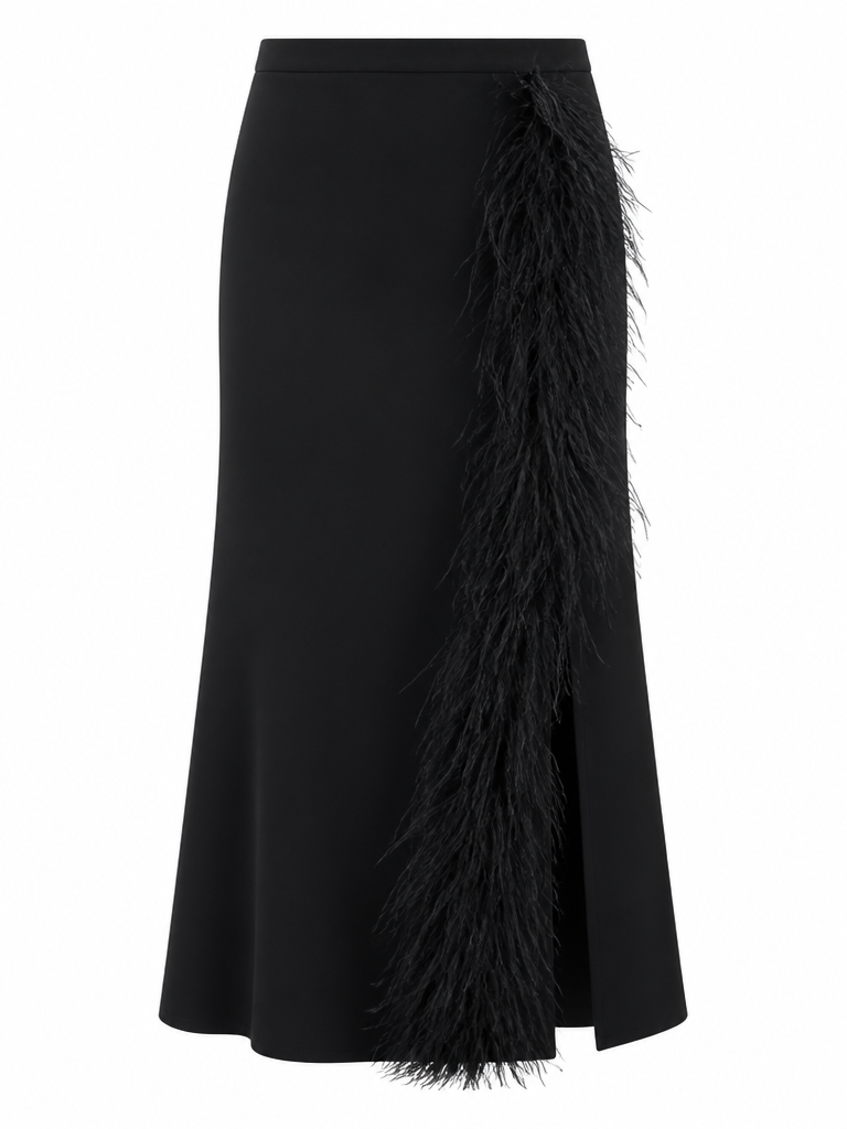 Daring Feather Slit Midi Skirt-1