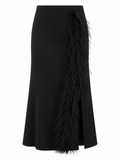 Daring Feather Slit Midi Skirt-1