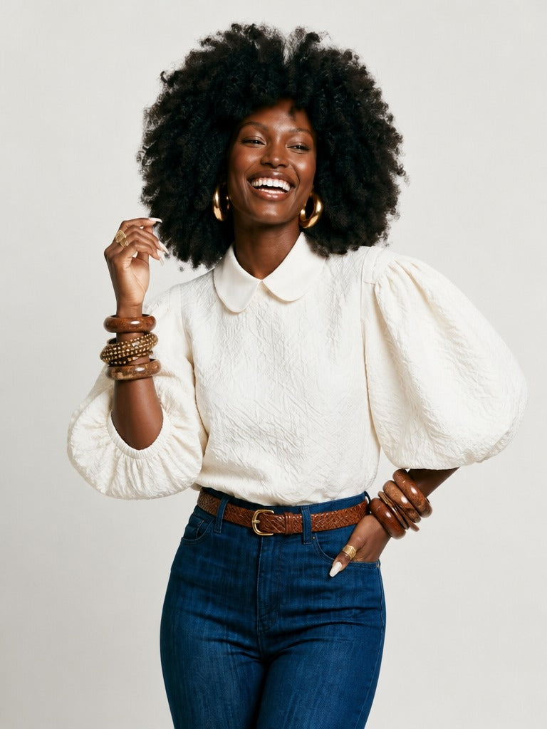 Ethereal Textured Balloon Sleeve Blouse-0