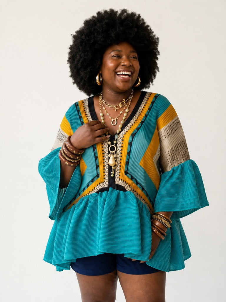 Vibrant Pleated Print Loose Top-1