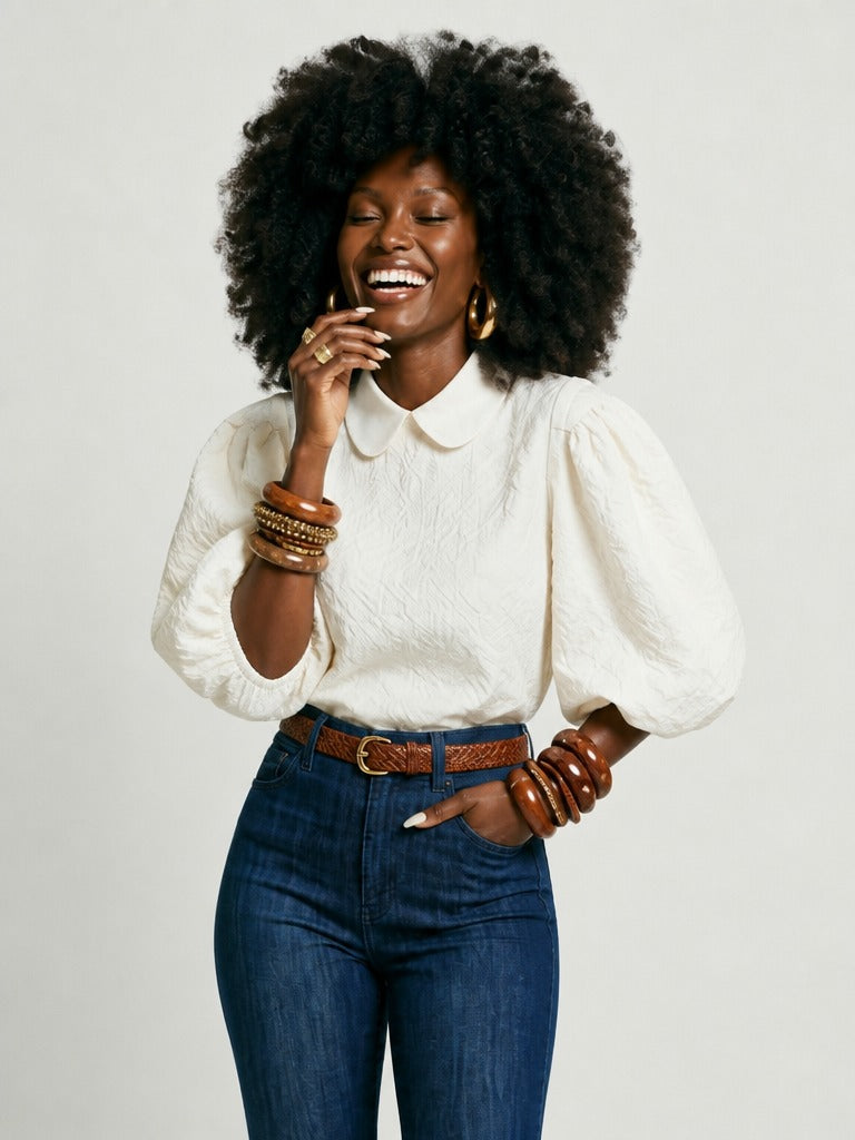 Ethereal Textured Balloon Sleeve Blouse-2