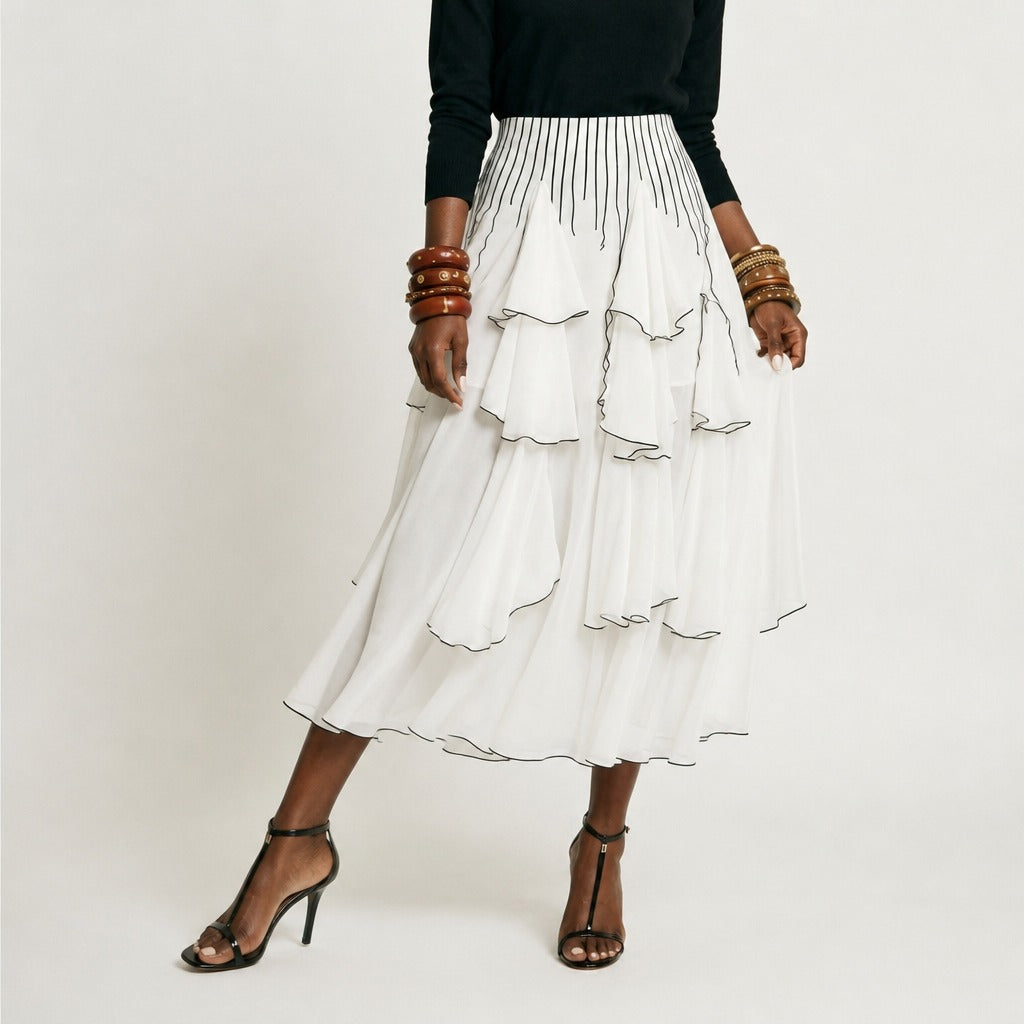 Graceful Ruffled Chiffon Midi Skirt-3