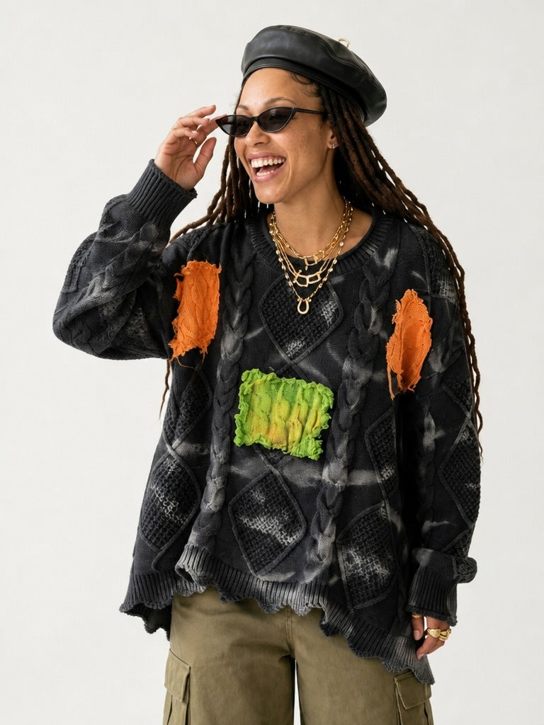 Untamed Patchwork Knit Pullover-0