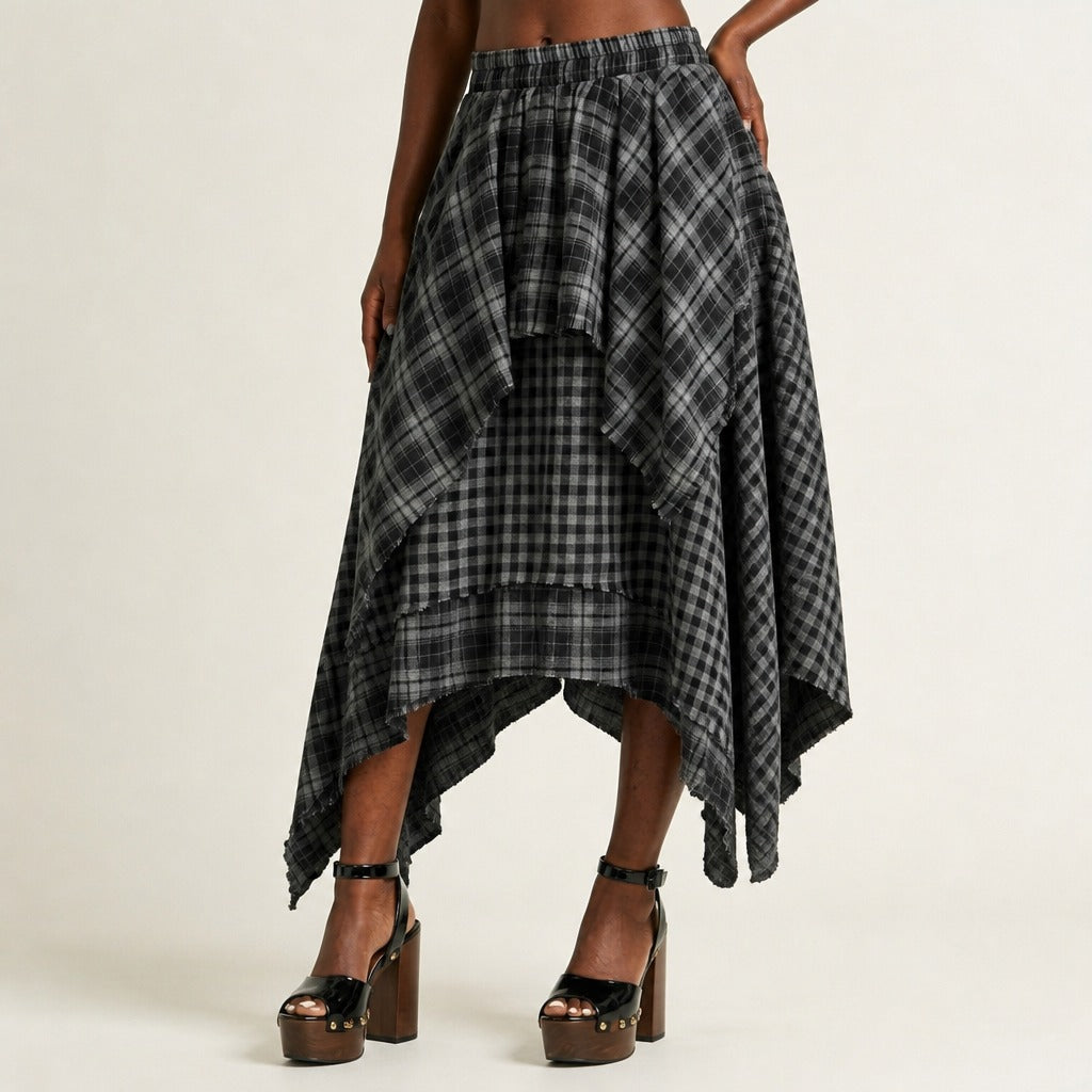 Wild Heart Plaid Midi Skirt-2