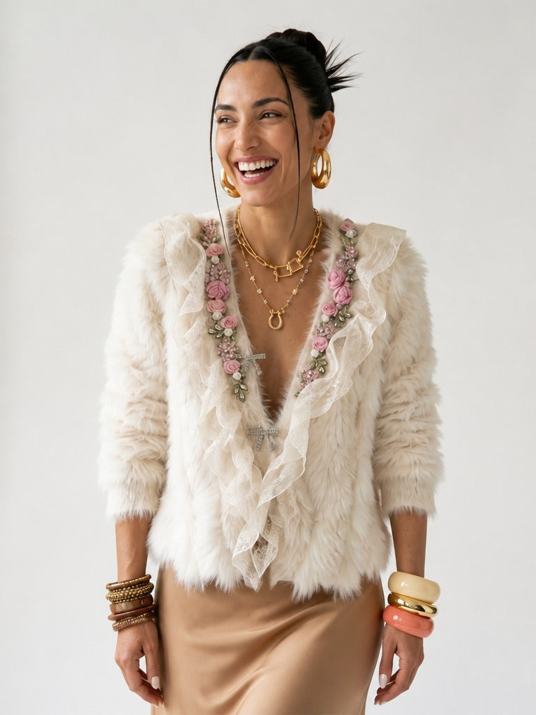 Divine Beaded Floral Ruffle Cardigan-1