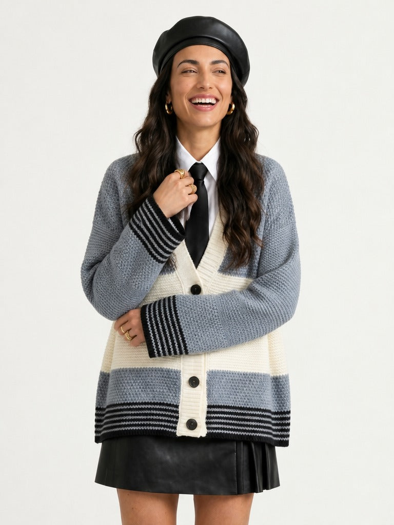 Grounded Knitted Striped Cardigan-0