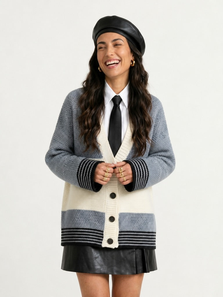 Grounded Knitted Striped Cardigan-2