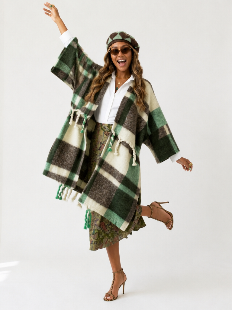 Grounded Plaid Fringe Kimono-1