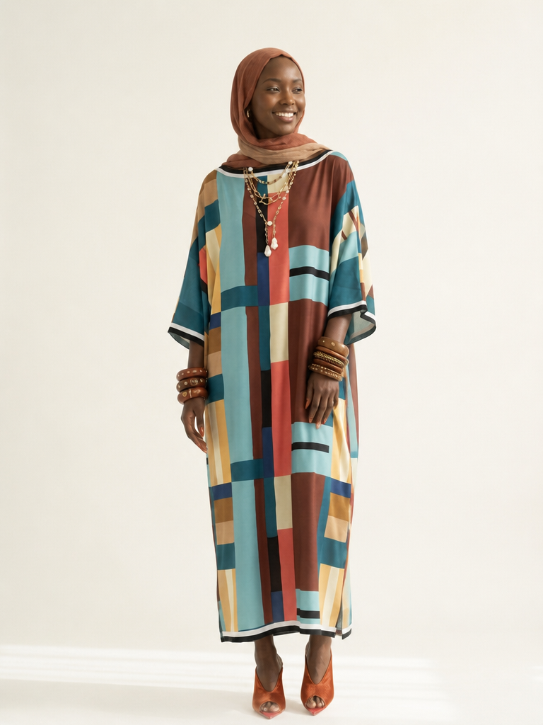 Vibrant Geometric Printed Kaftan-2
