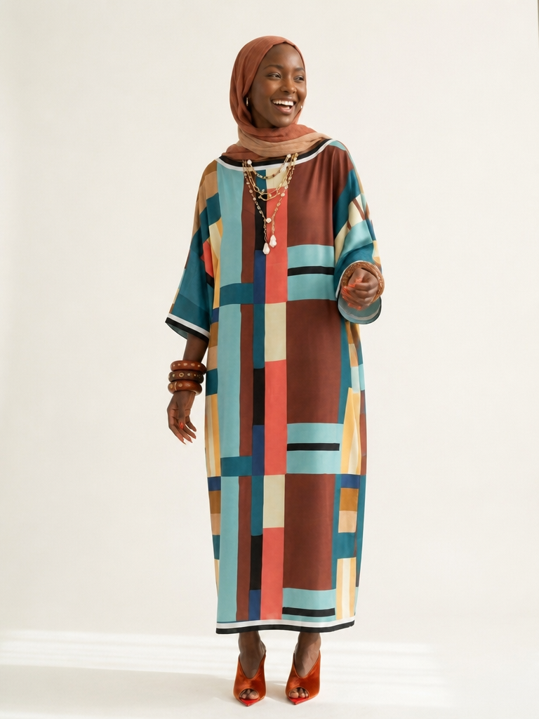 Vibrant Geometric Printed Kaftan-3