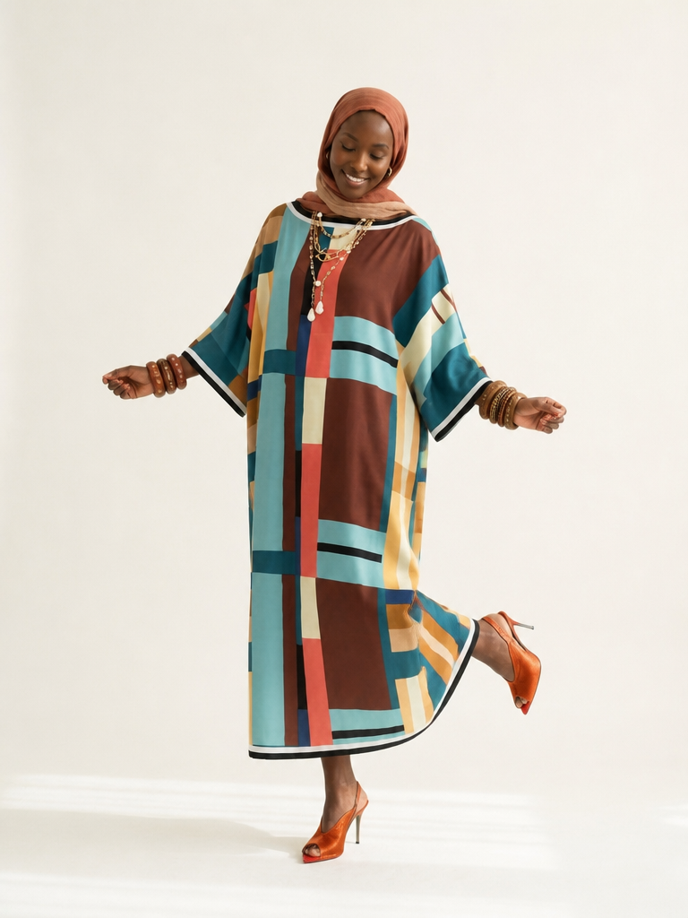 Vibrant Geometric Printed Kaftan-0
