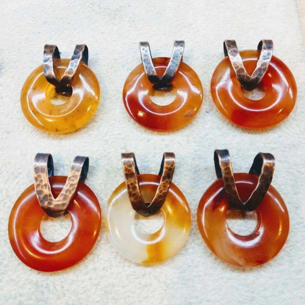 Carnelian Gemstone Donut Copper Chain Necklace-2