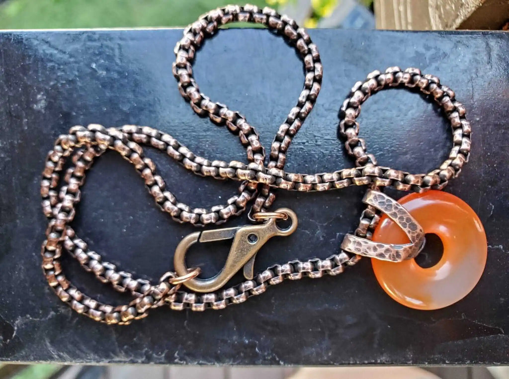 Carnelian Gemstone Donut Copper Chain Necklace-4
