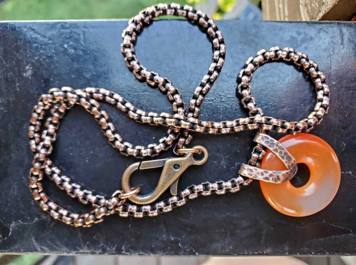 Carnelian Gemstone Donut Copper Chain Necklace-4