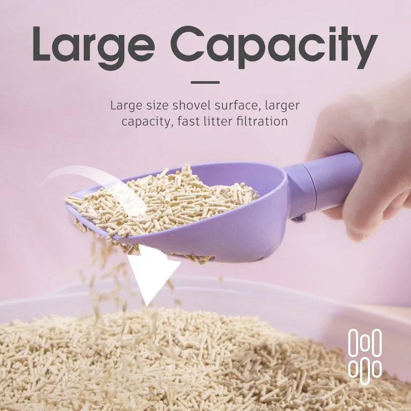 Plastic cat litter scoop with storage base and built-in garbage bag dispenser in white — view 2