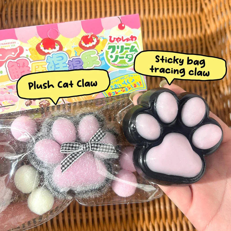 Cat paw mochi squishy fidget toy, soft pink and white TPR decompression sensory relief tool