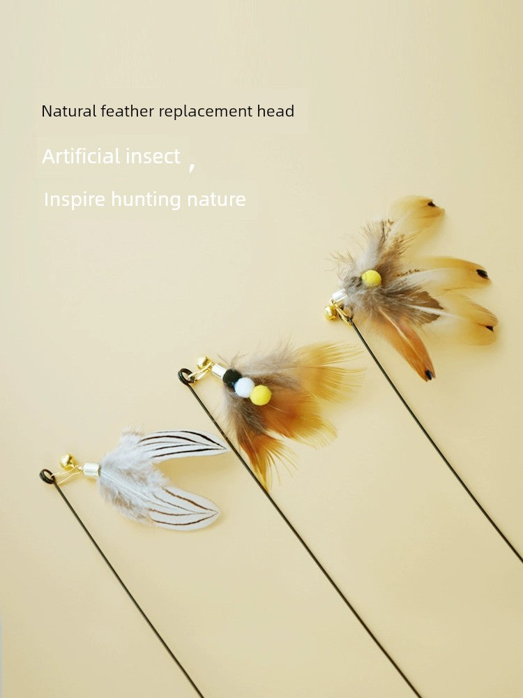 Interactive bite-resistant cat teaser feather toy replacement head for engaging indoor feline play and exercise — view 2
