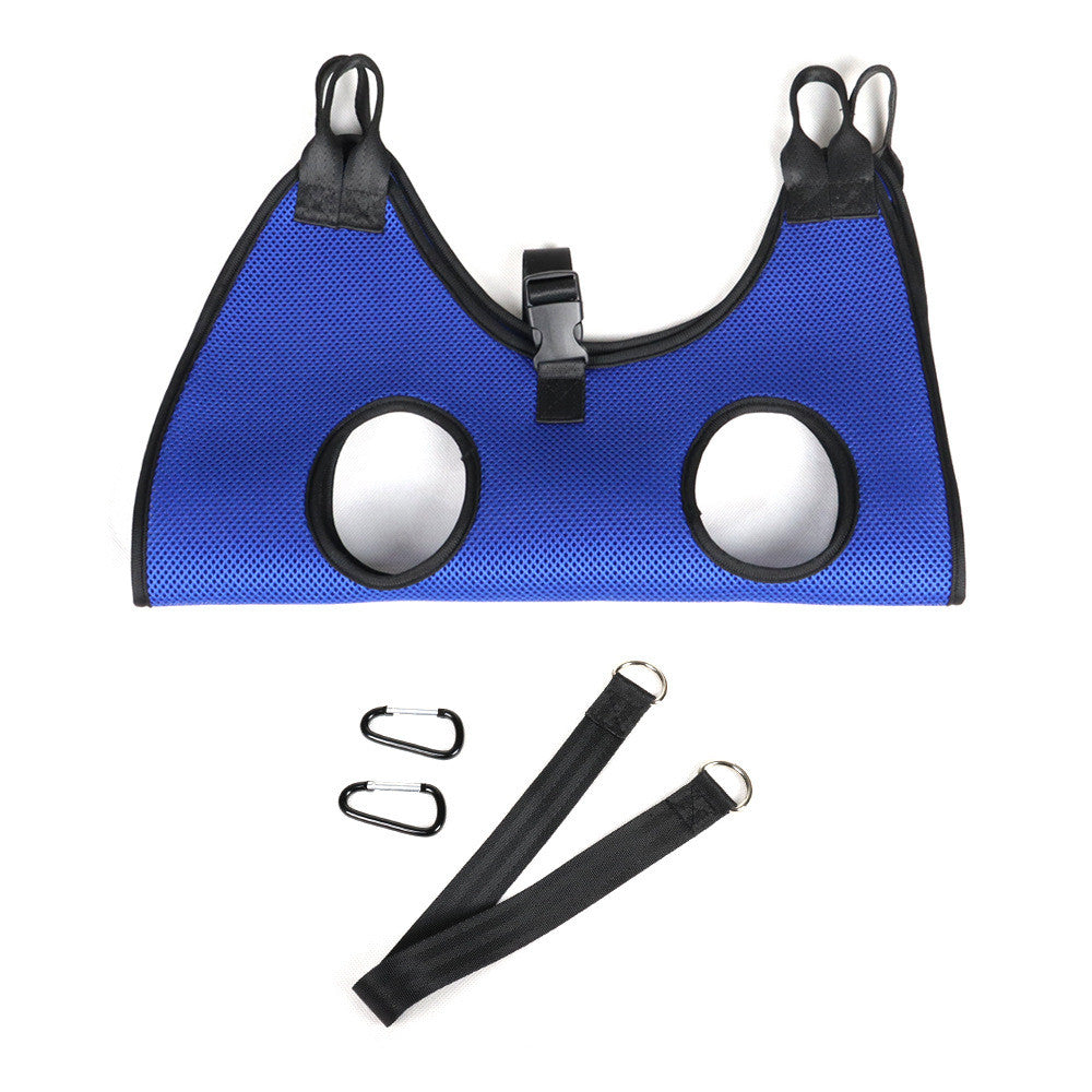 Breathable sandwich mesh cat and dog grooming hammock with hanging straps and carabiners for nail trimming — view 2