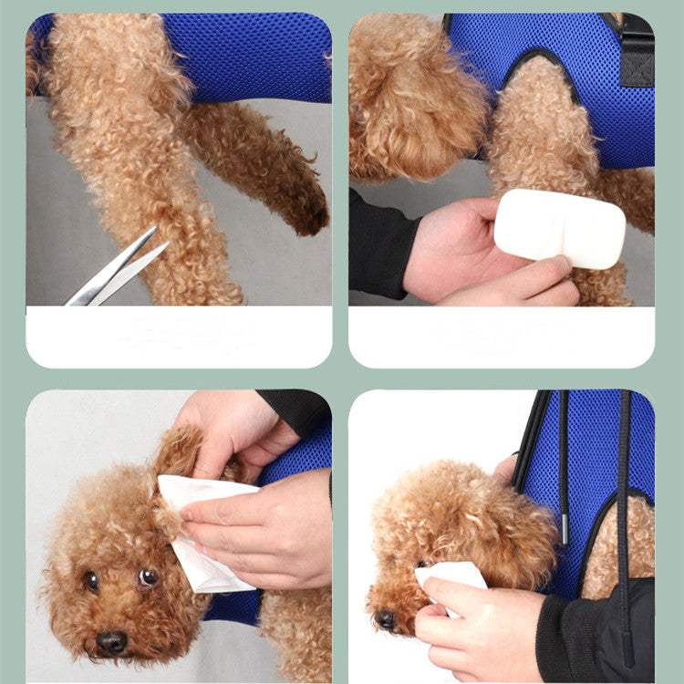 Breathable sandwich mesh cat and dog grooming hammock with hanging straps and carabiners for nail trimming — view 5
