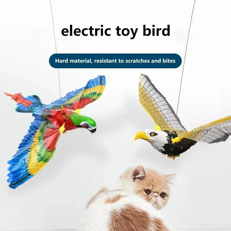 Ceiling-activated cat bird toy, interactive plastic eagle hanging from ceiling wire for indoor feline play