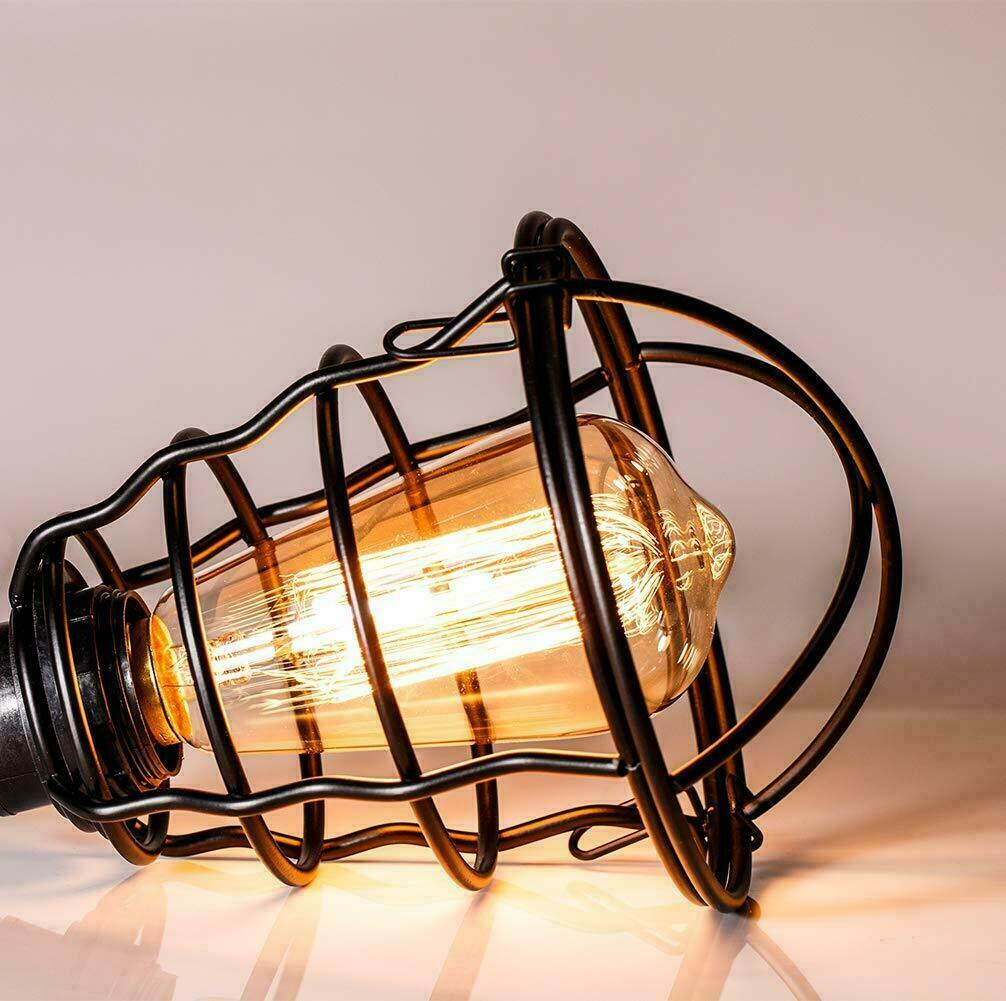 Industrial style metal birdcage pendant light hanging fixture with vintage Edison bulb and black cable — view 4