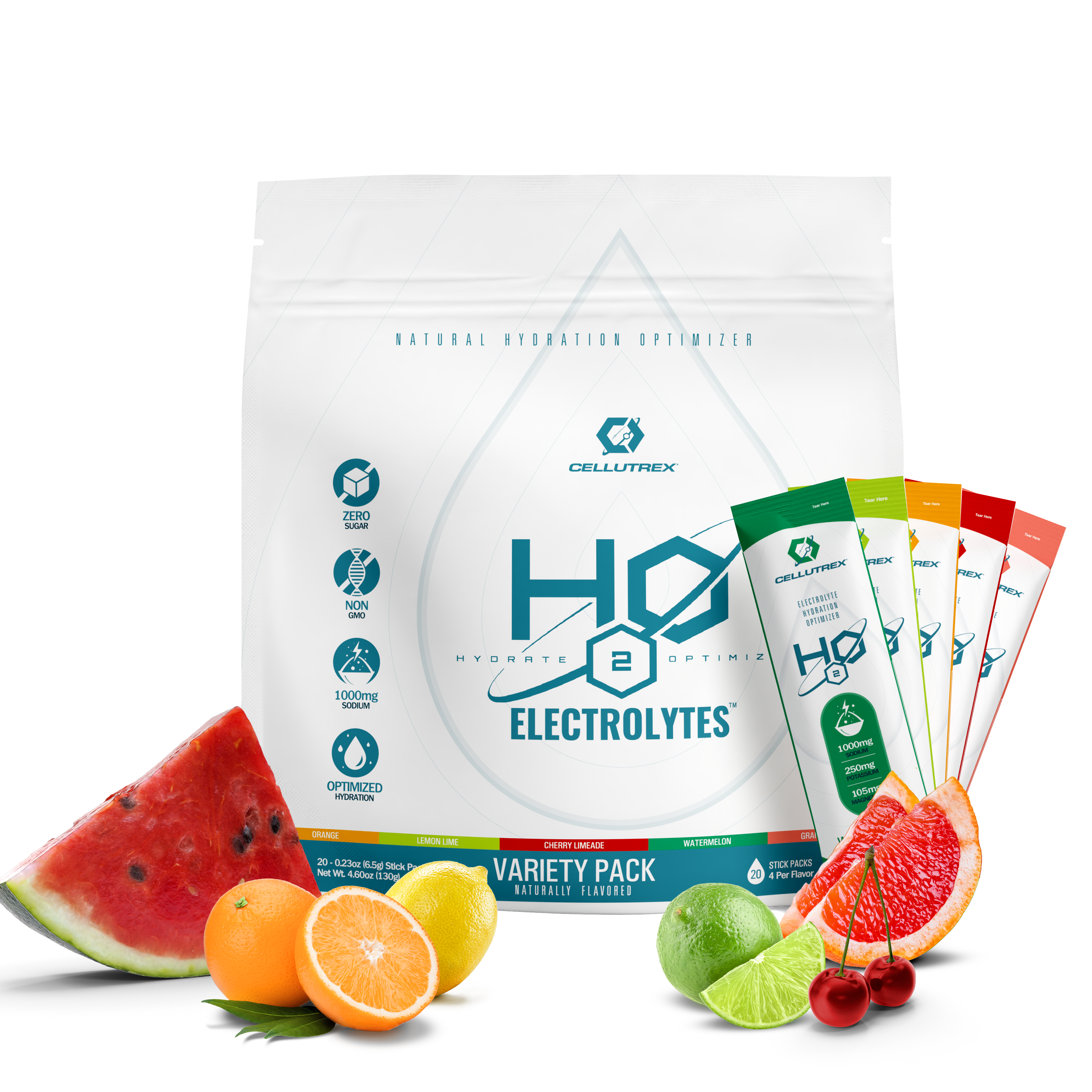 Zero sugar electrolyte powder variety pack featuring 20 individual travel packets for superior daily cellular hydration