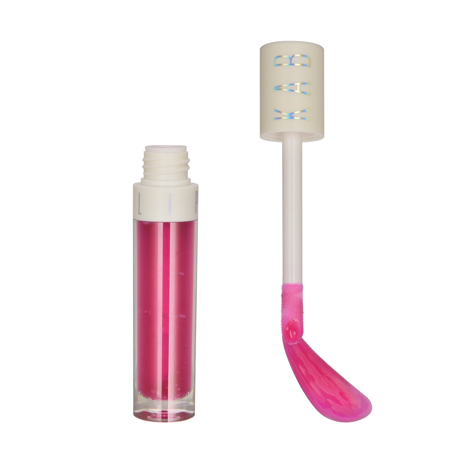Hydrating tinted lip oil tube with large doe foot applicator and glossy pink sheen — view 3